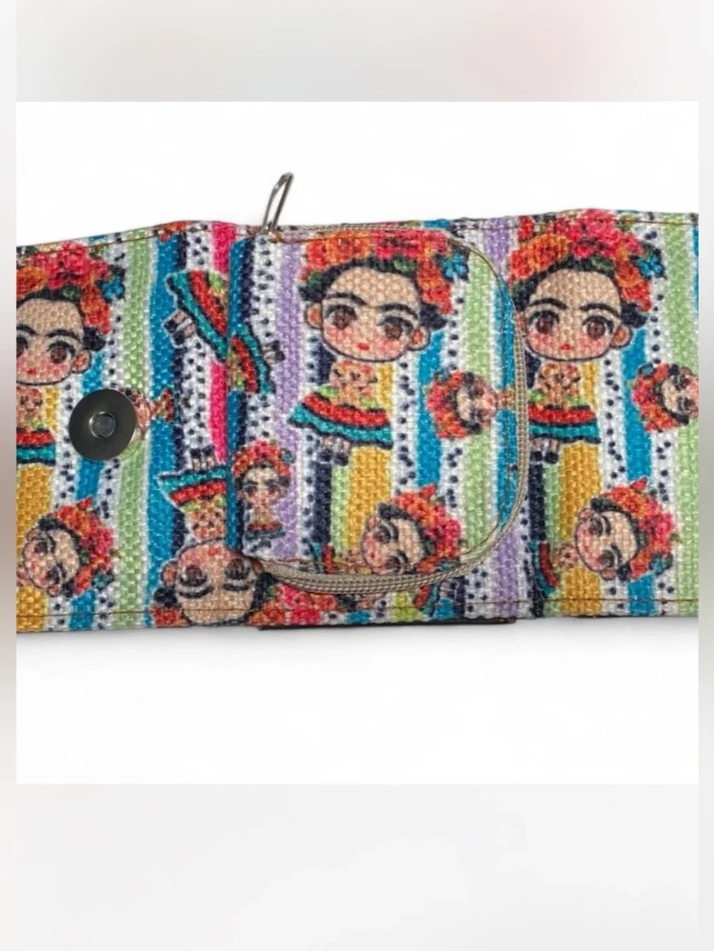 Frida Kahlo Artisanal Tri-Fold Wallet With Pom Poms